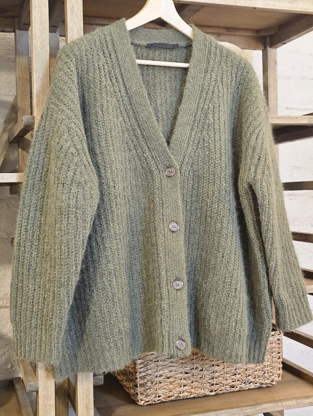 Jenni Kayne Cocoon Cardigan | Olive Green | L | Alpaca Wool Blend - Picture 11 of 11